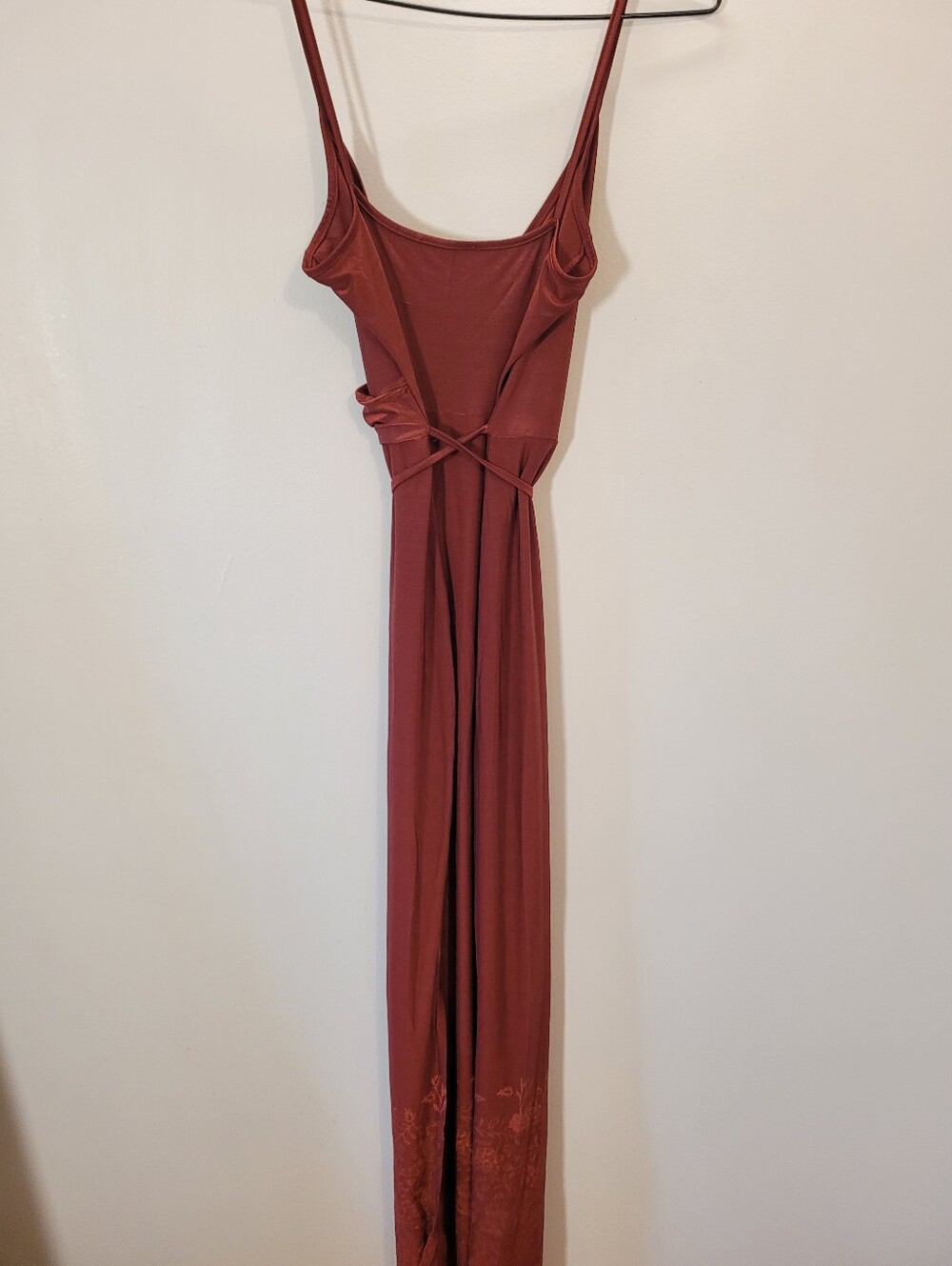 Vintage Red Maxi Floral Print Dress Boho Satiny Red - Size S - Picture 9 of 10